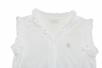 フリルノースリーブTシャツ (ホワイト)
