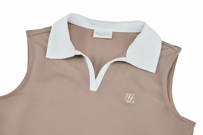 配色カラ―オープンノースリーブTシャツ (ココア)