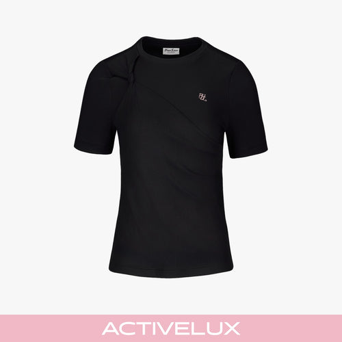 ねじりラウンド7分袖Tシャツ (ブラック)