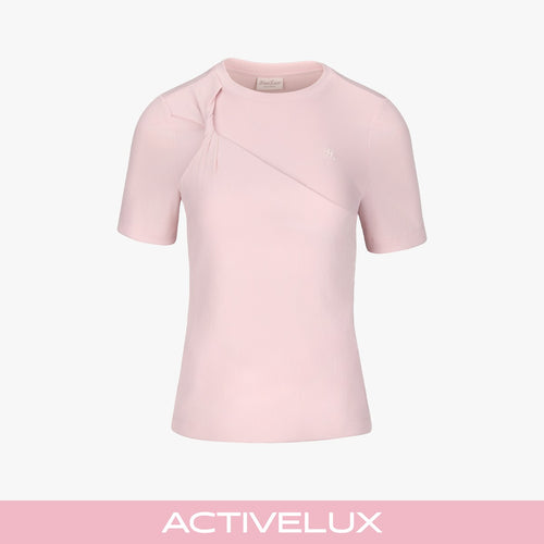 ねじりラウンド7分袖Tシャツ (ピンク)