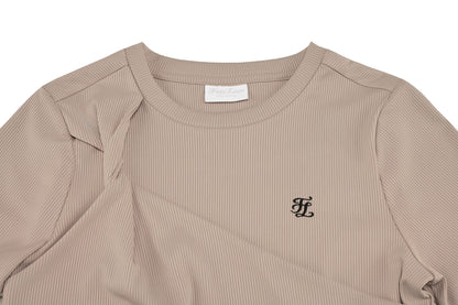 ねじりラウンド7分袖Tシャツ (ココア)