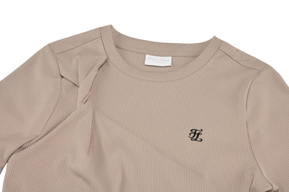 ねじりラウンド7分袖Tシャツ (ココア)