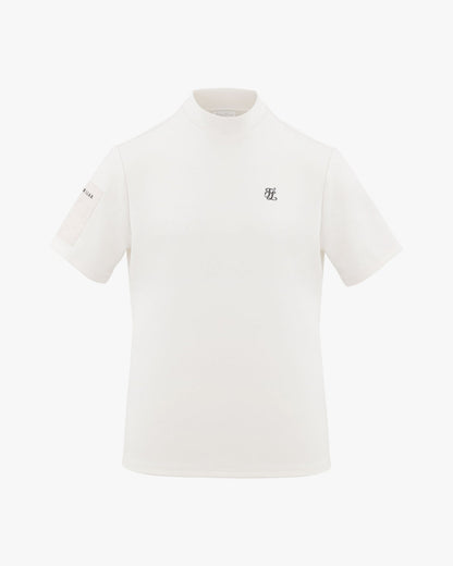 モックネックスリーブ ウーヴンパッチTシャツ