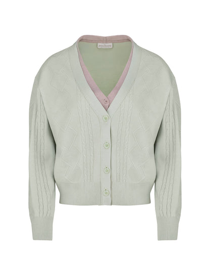 25SS Vネック編み柄ポイントカーディガン