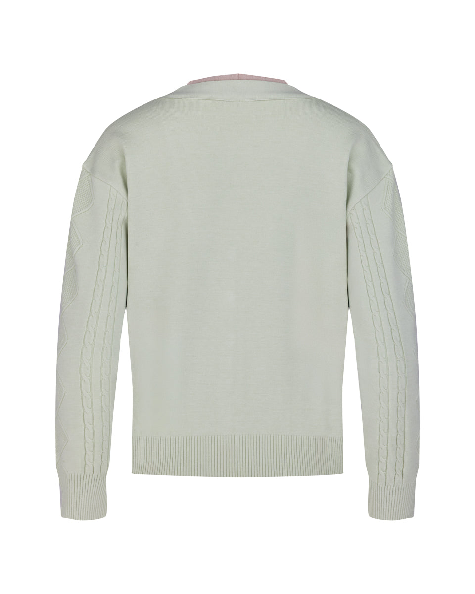 25SS Vネック編み柄ポイントカーディガン