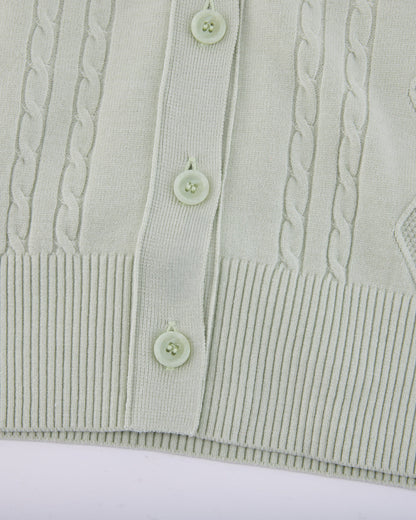 25SS Vネック編み柄ポイントカーディガン