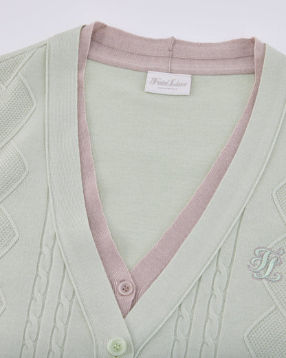 25SS Vネック編み柄ポイントカーディガン