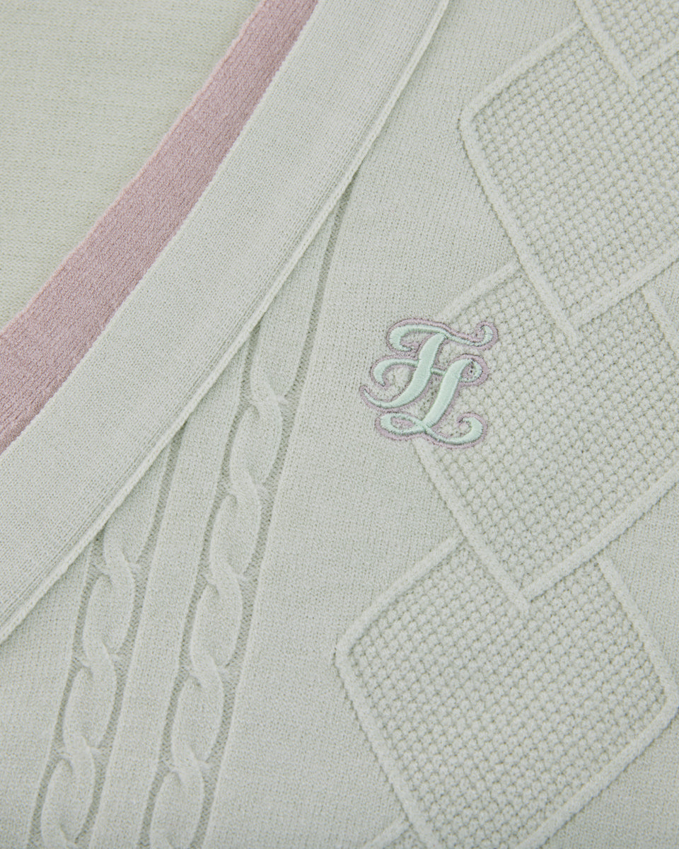 25SS Vネック編み柄ポイントカーディガン