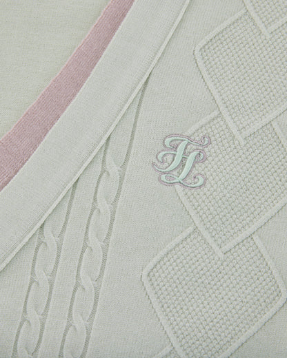 25SS Vネック編み柄ポイントカーディガン