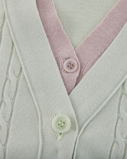 25SS Vネック編み柄ポイントカーディガン