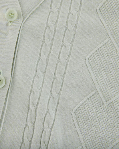 25SS Vネック編み柄ポイントカーディガン