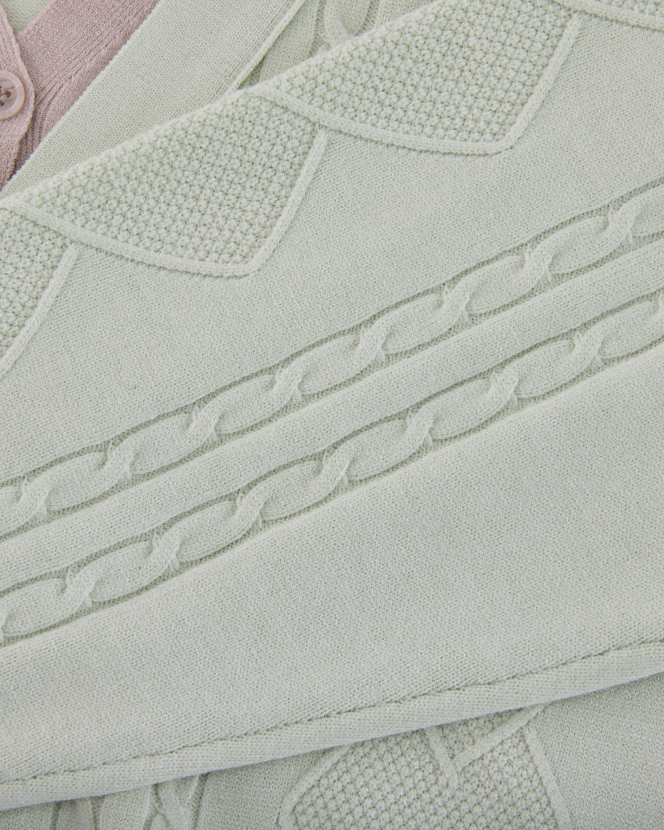 25SS Vネック編み柄ポイントカーディガン