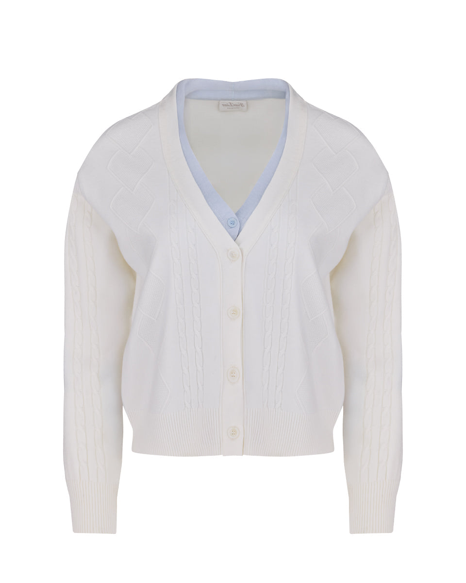 25SS Vネック編み柄ポイントカーディガン