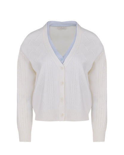 25SS Vネック編み柄ポイントカーディガン