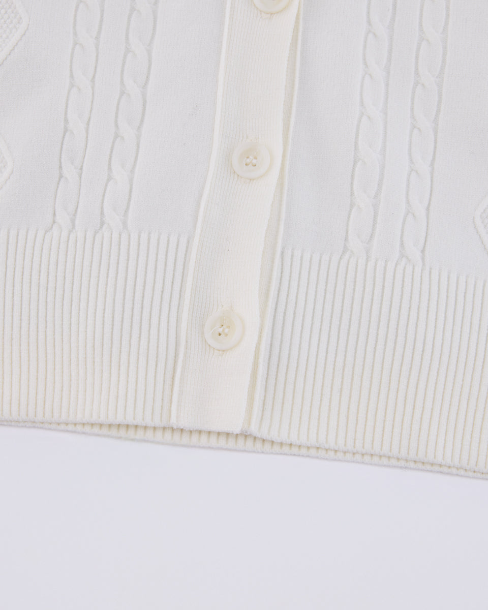 25SS Vネック編み柄ポイントカーディガン