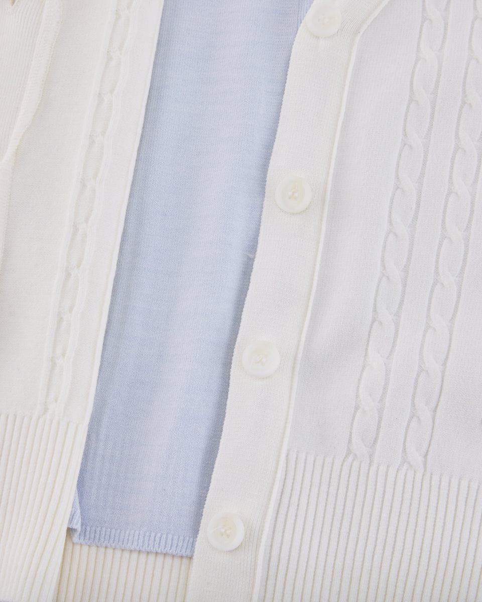 25SS Vネック編み柄ポイントカーディガン