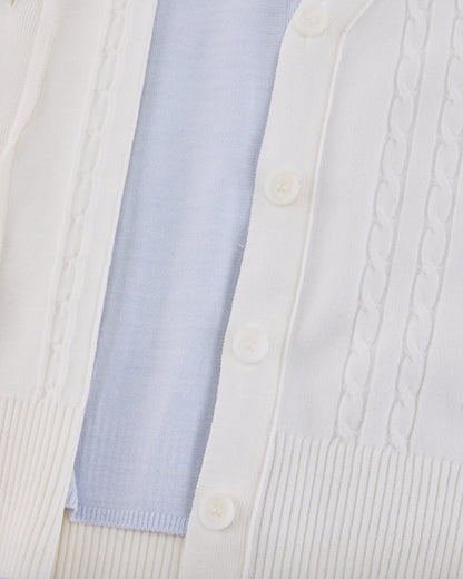 25SS Vネック編み柄ポイントカーディガン