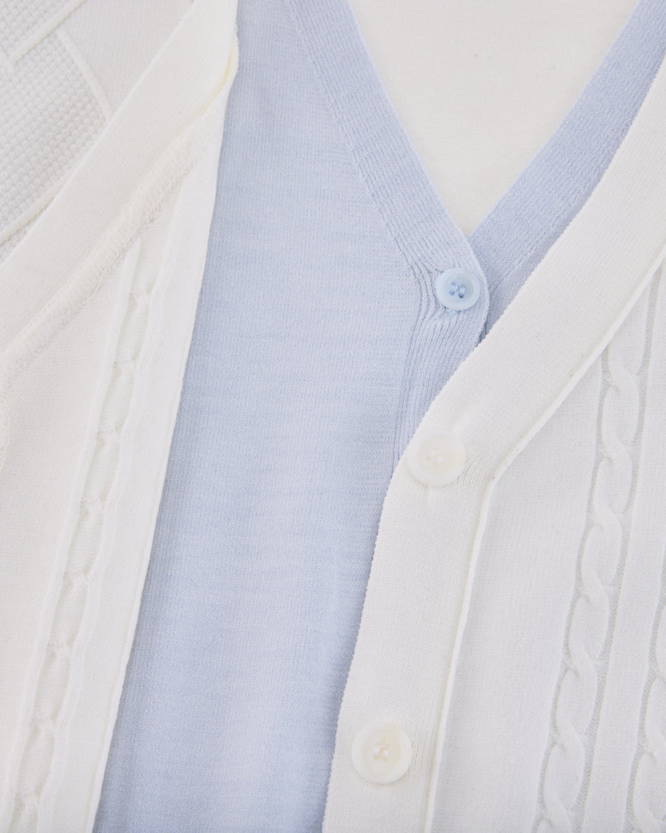 25SS Vネック編み柄ポイントカーディガン