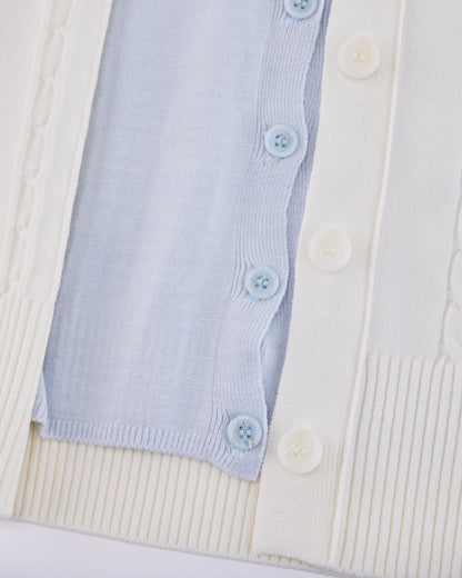 25SS Vネック編み柄ポイントカーディガン