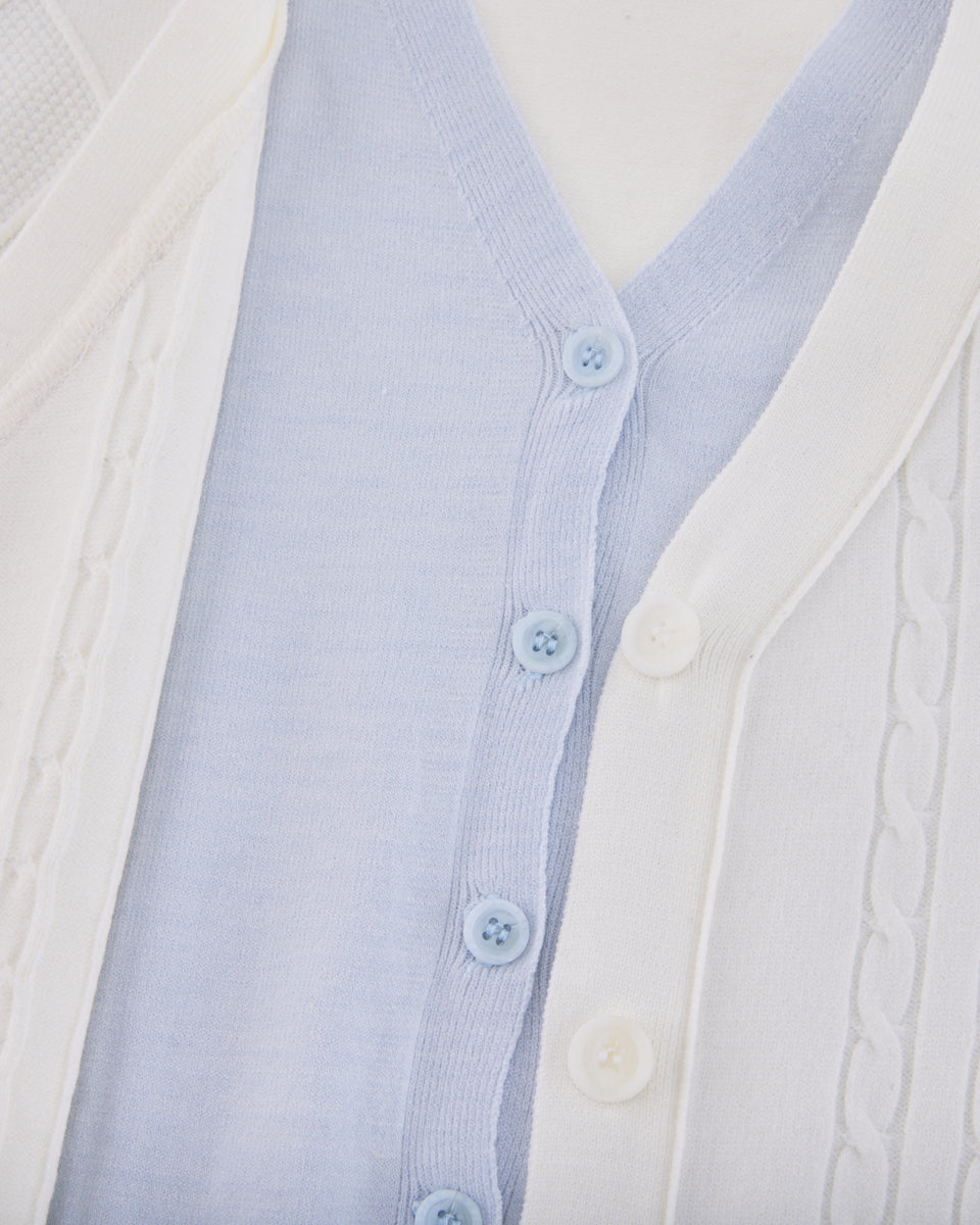 25SS Vネック編み柄ポイントカーディガン