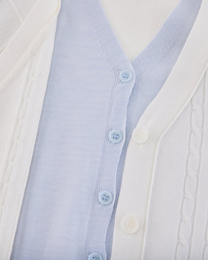 25SS Vネック編み柄ポイントカーディガン