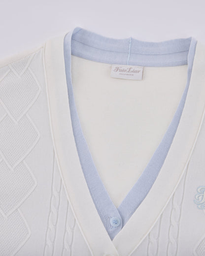 25SS Vネック編み柄ポイントカーディガン