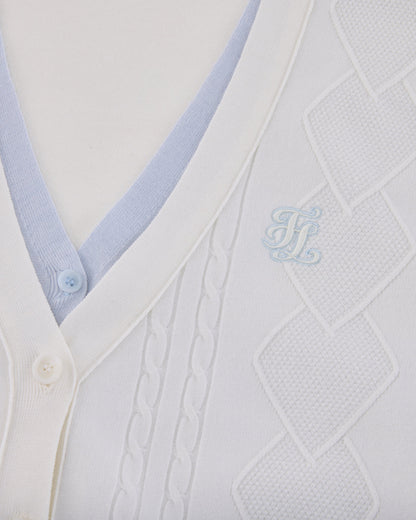 25SS Vネック編み柄ポイントカーディガン