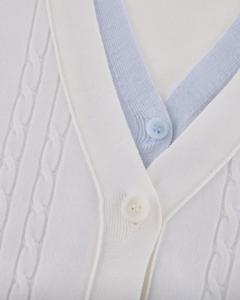 25SS Vネック編み柄ポイントカーディガン