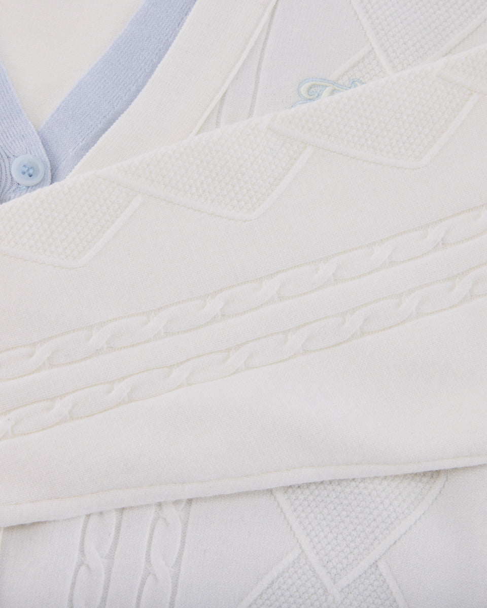 25SS Vネック編み柄ポイントカーディガン