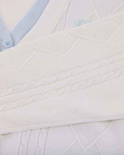 25SS Vネック編み柄ポイントカーディガン