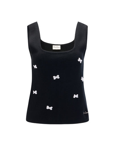 25SS スクエアネック パールリボン ベスト