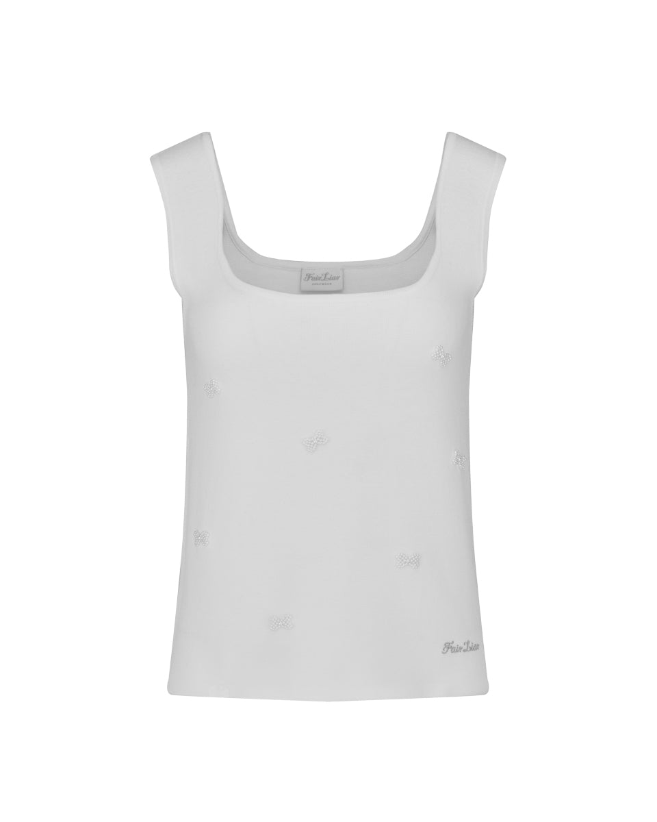 25SS スクエアネック パールリボン ベスト