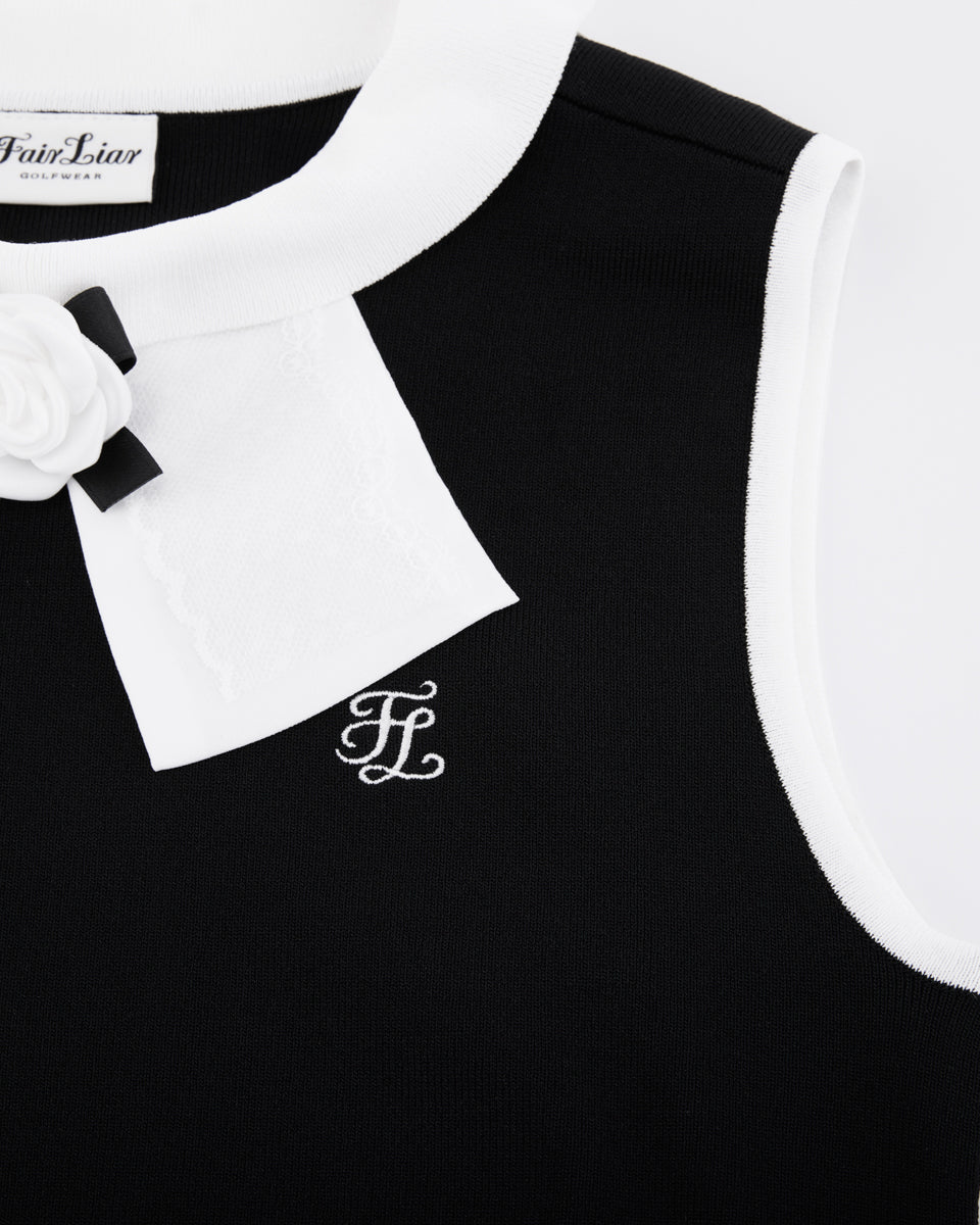 25SS レースリボンノースリーブニット