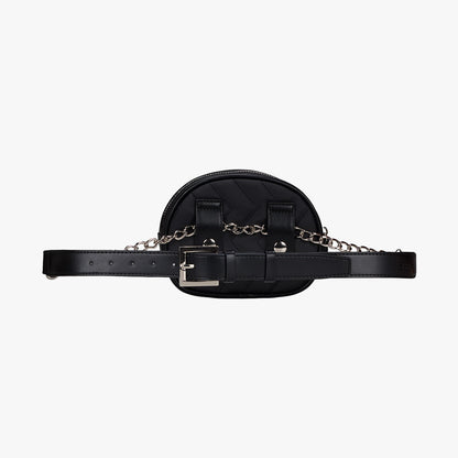 パールチェーンキルティングヒップバッグ (ブラック)