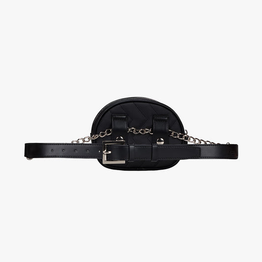 パールチェーンキルティングヒップバッグ (ブラック)