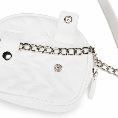 パールチェーンキルティングヒップバッグ (ホワイト)