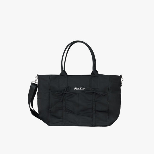 リボンシャーリングボストンバッグ (ブラック)