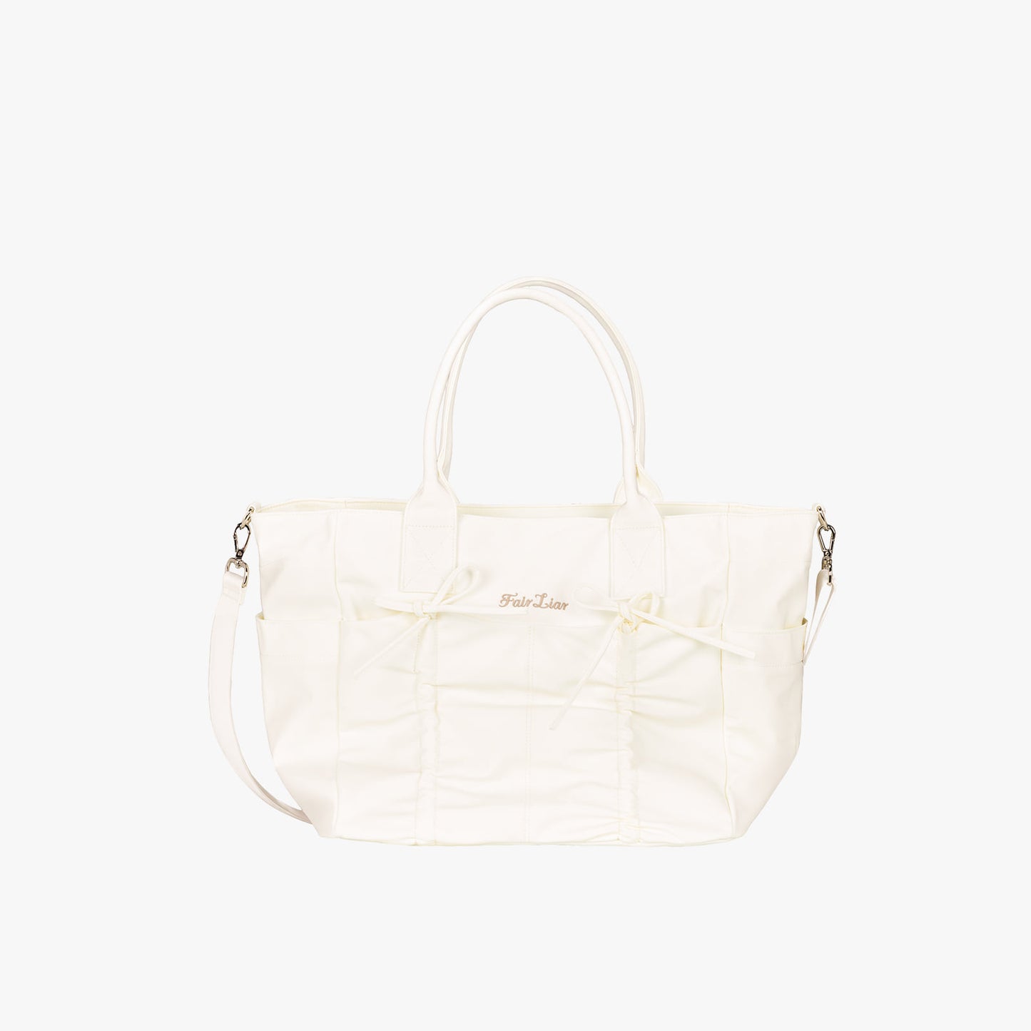 リボンシャーリングボストンバッグ (アイボリー)