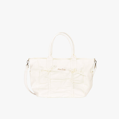 リボンシャーリングボストンバッグ (アイボリー)