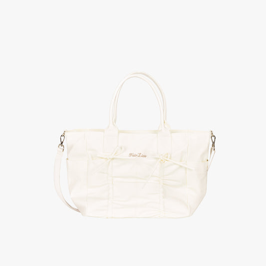 リボンシャーリングボストンバッグ (アイボリー)