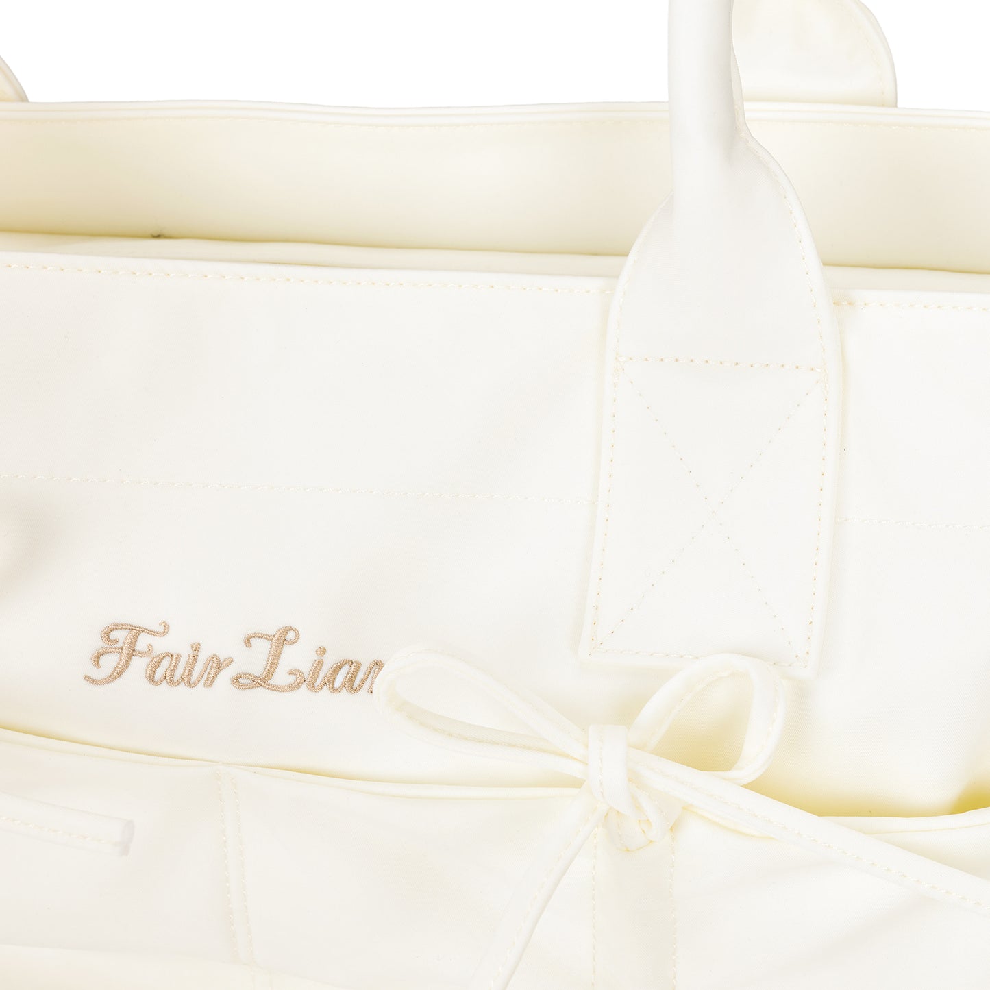 リボンシャーリングボストンバッグ (アイボリー)