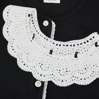 クロシェカラーカーディガン (ブラック)