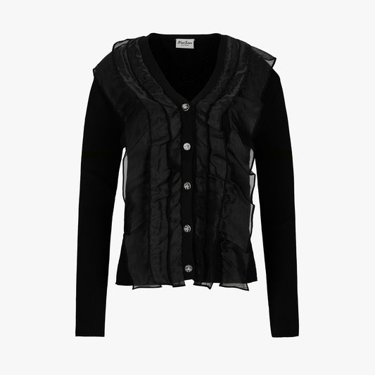 オーガンジーVネックカーディガン (ブラック)