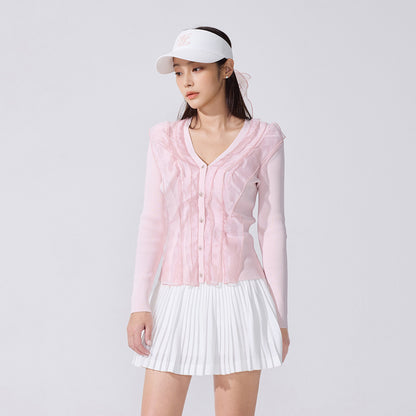 オーガンジーVネックカーディガン (コーラル)