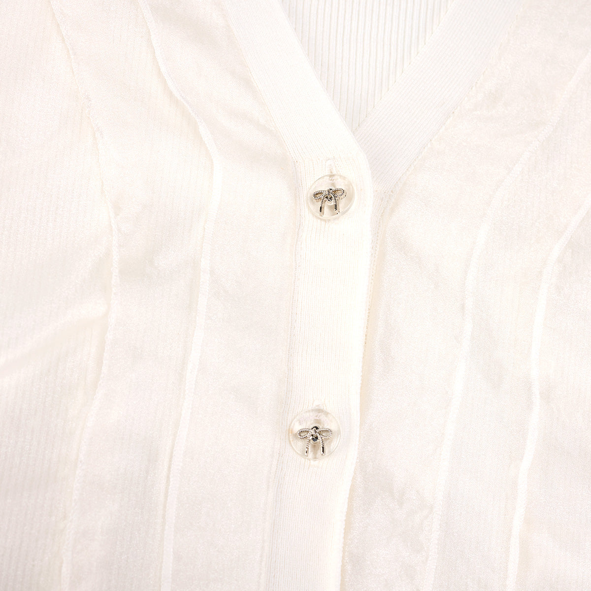 オーガンジーVネックカーディガン (ホワイト)