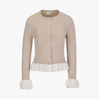 ラッフルリブカーディガン (ベージュ)