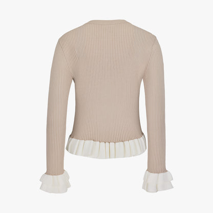 ラッフルリブカーディガン (ベージュ)