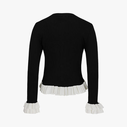 ラッフルリブカーディガン (ブラック)