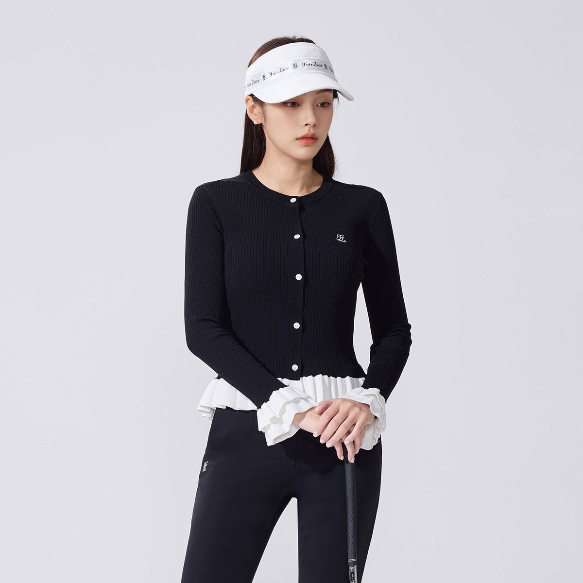 ラッフルリブカーディガン (ブラック)