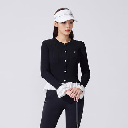 ラッフルリブカーディガン (ブラック)